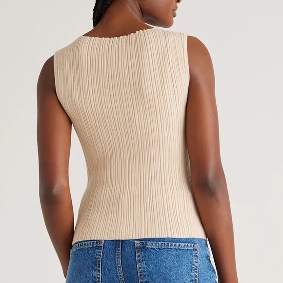 Quince Cotton Cashmere Ribbed Tank in Heather Oatmeal - Picture 4 of 11